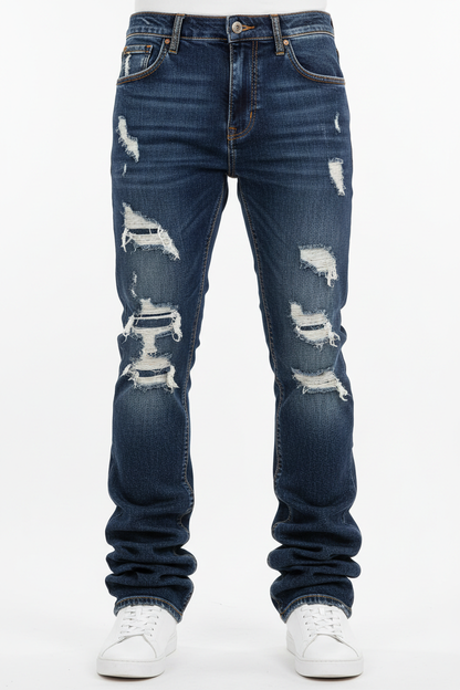 Distressed Stacked Jeans - Front View
