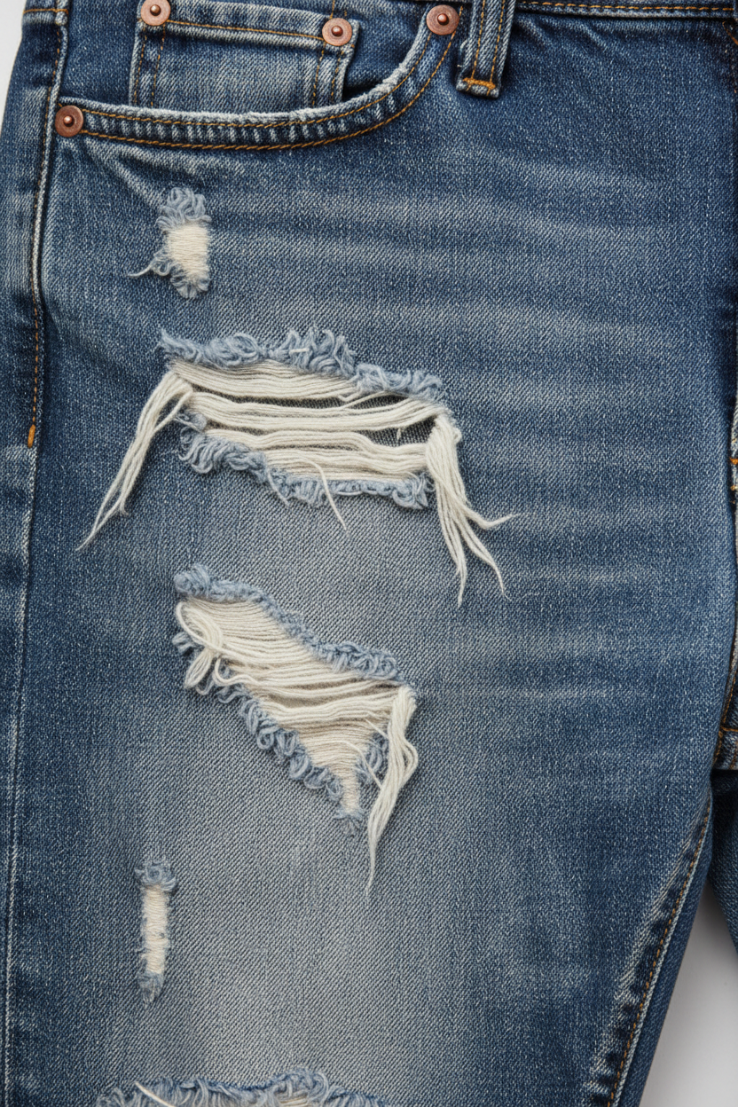 Distressed Washed Jeans - Close-Up Detail