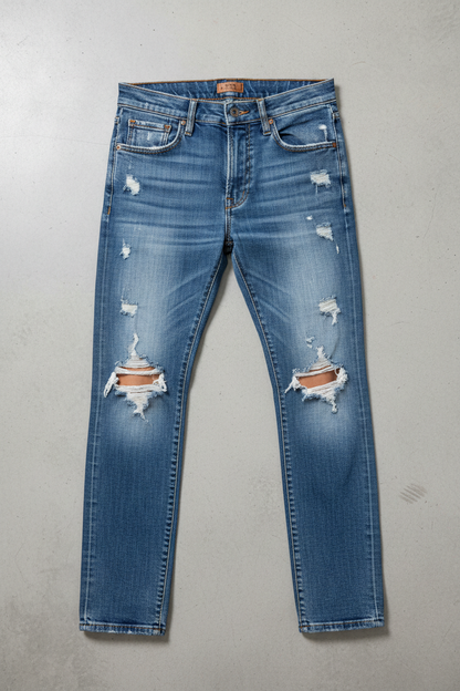 Distressed Washed Jeans - Flat Lay
