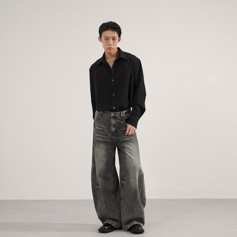 Washed Wide Leg Straight Jeans