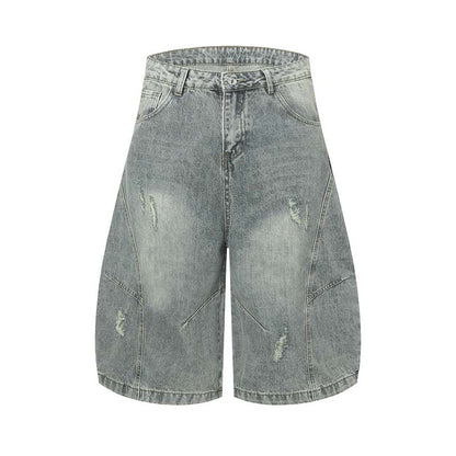 High-Street Distressed Washed Denim Shorts