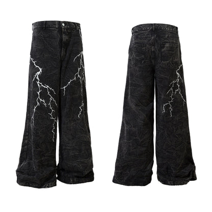 Chaos Print Wide-Leg Denim