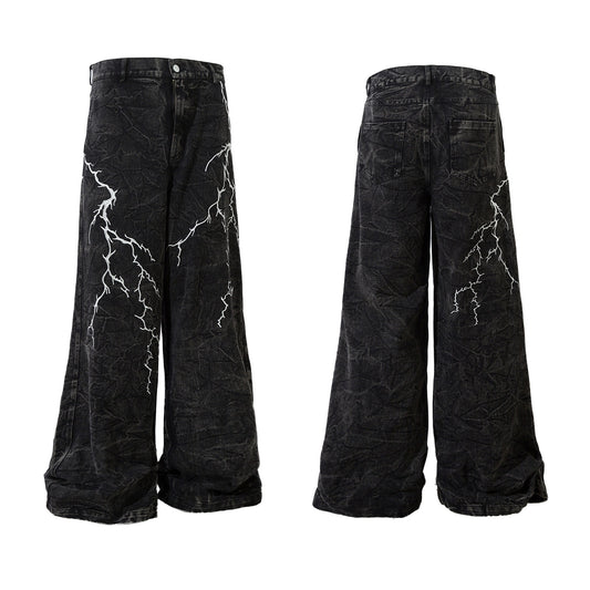 Chaos Print Wide-Leg Denim