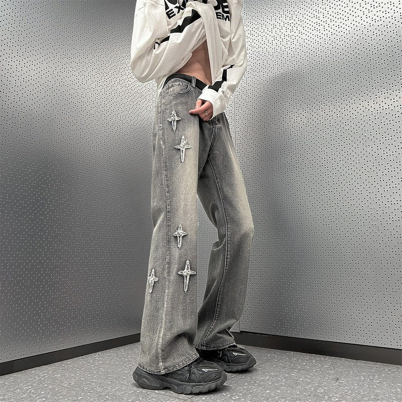 Cross Patch Wide Leg Jeans