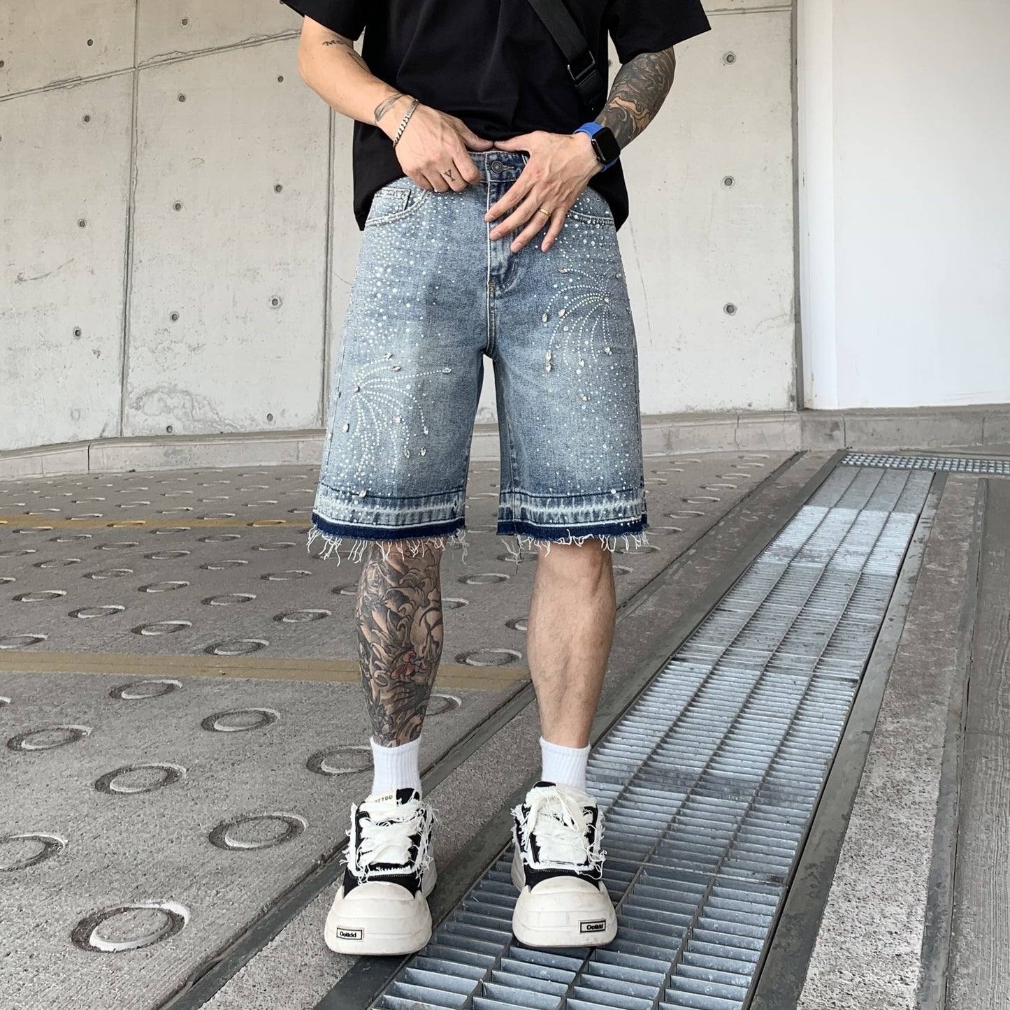 Studded Denim Shorts