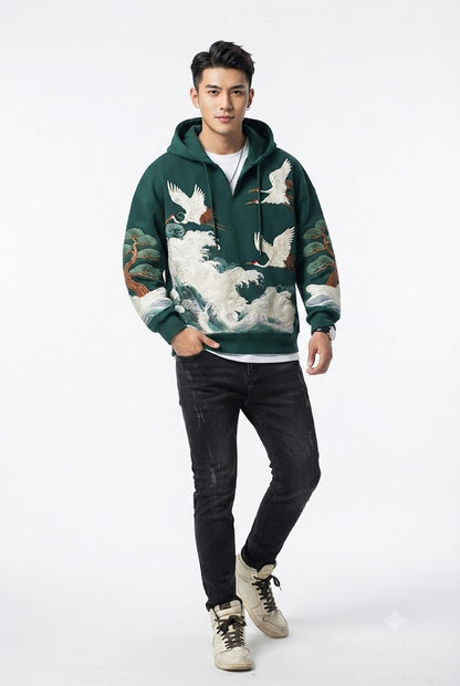 Embroidered Crane Hoodie Novien Apparel