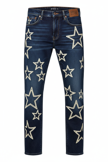 Embroidered Star Straight Cut Jeans - Front View