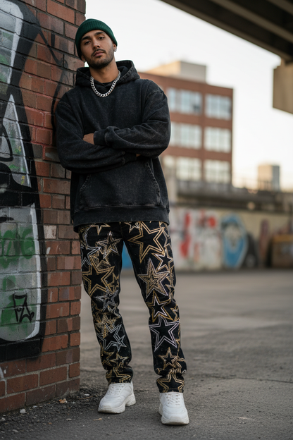 Embroidered Star Straight Cut Jeans - Lifestyle
