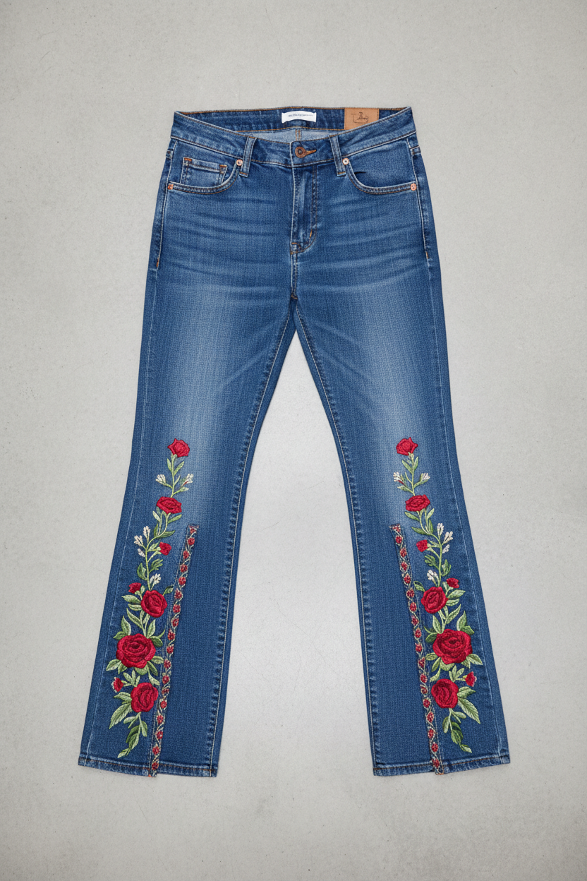 Embroidery Slit Jeans - Flat Lay