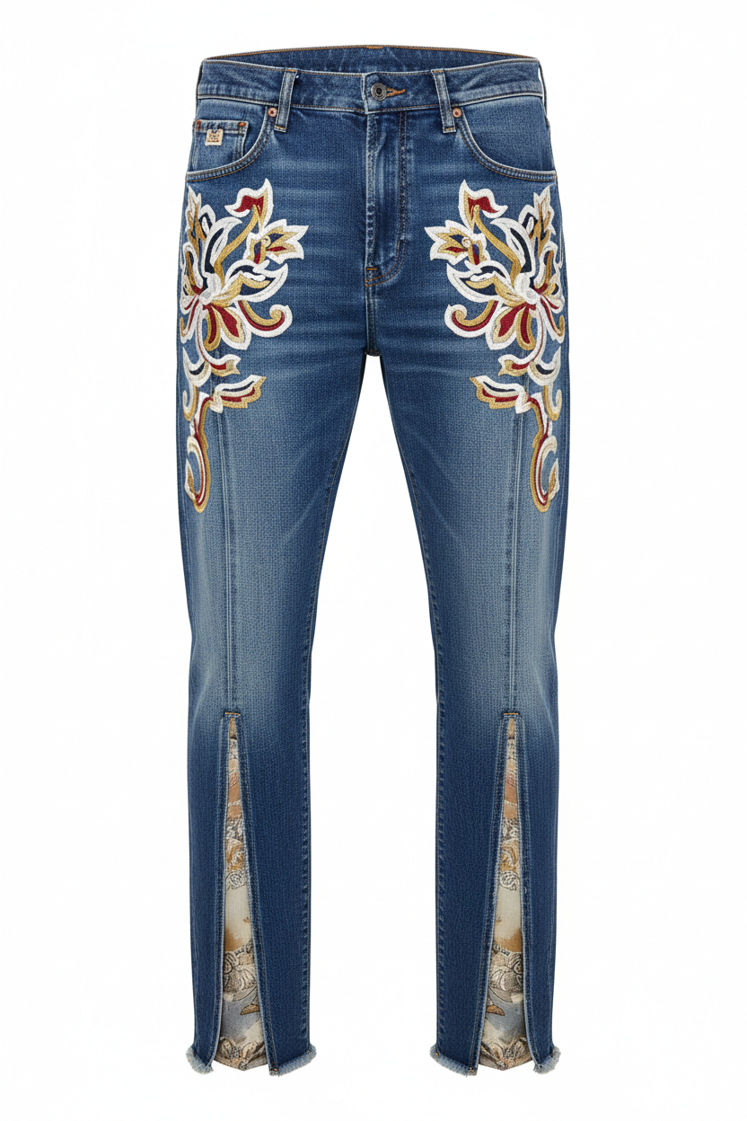 Embroidery Slit Jeans - Front View