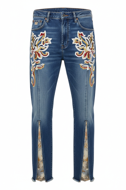 Embroidery Slit Jeans - Front View