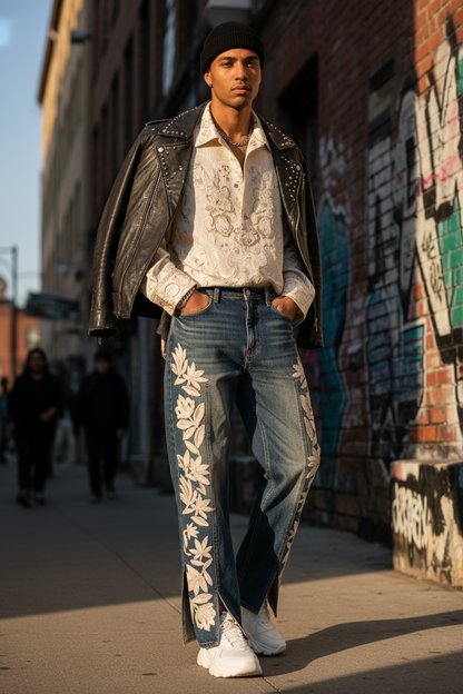 Embroidery Slit Jeans - Lifestyle