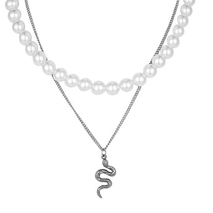 Double Layer Pearl Snake Necklace