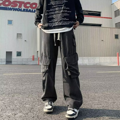 Multi-Pocket Washed Casual Pants