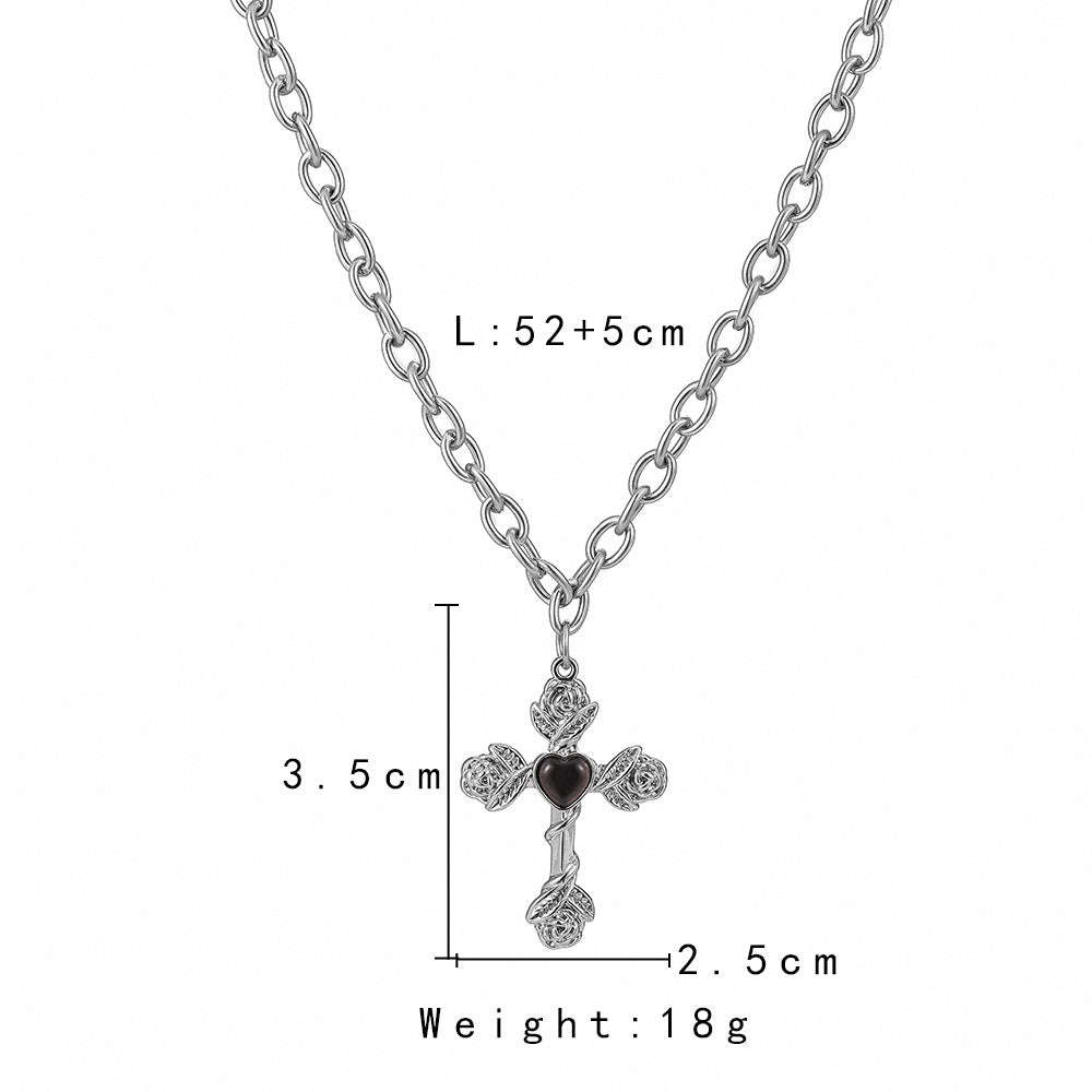 Heart Rose Cross Necklace