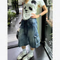 Washed Loose-Fit Denim Capri Shorts