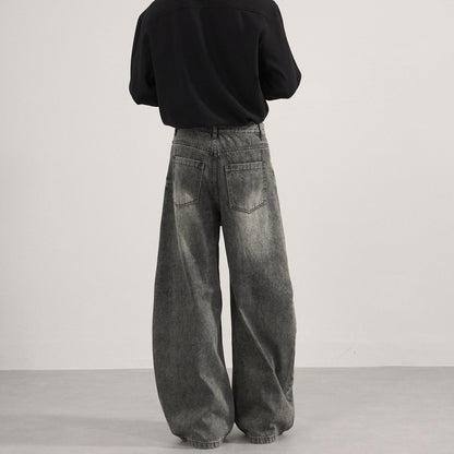 Washed Wide Leg Straight Jeans