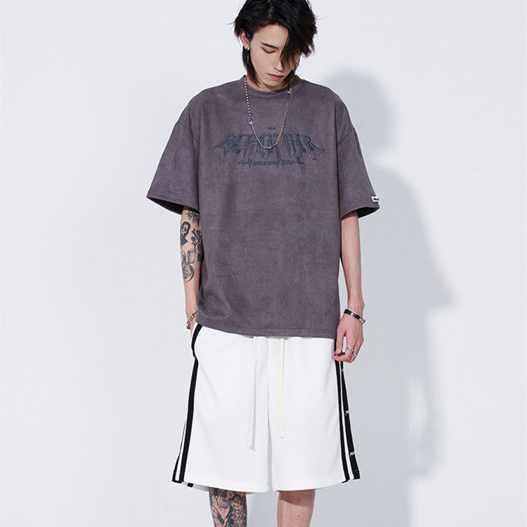 Suede Short-sleeved Men T-shirt 