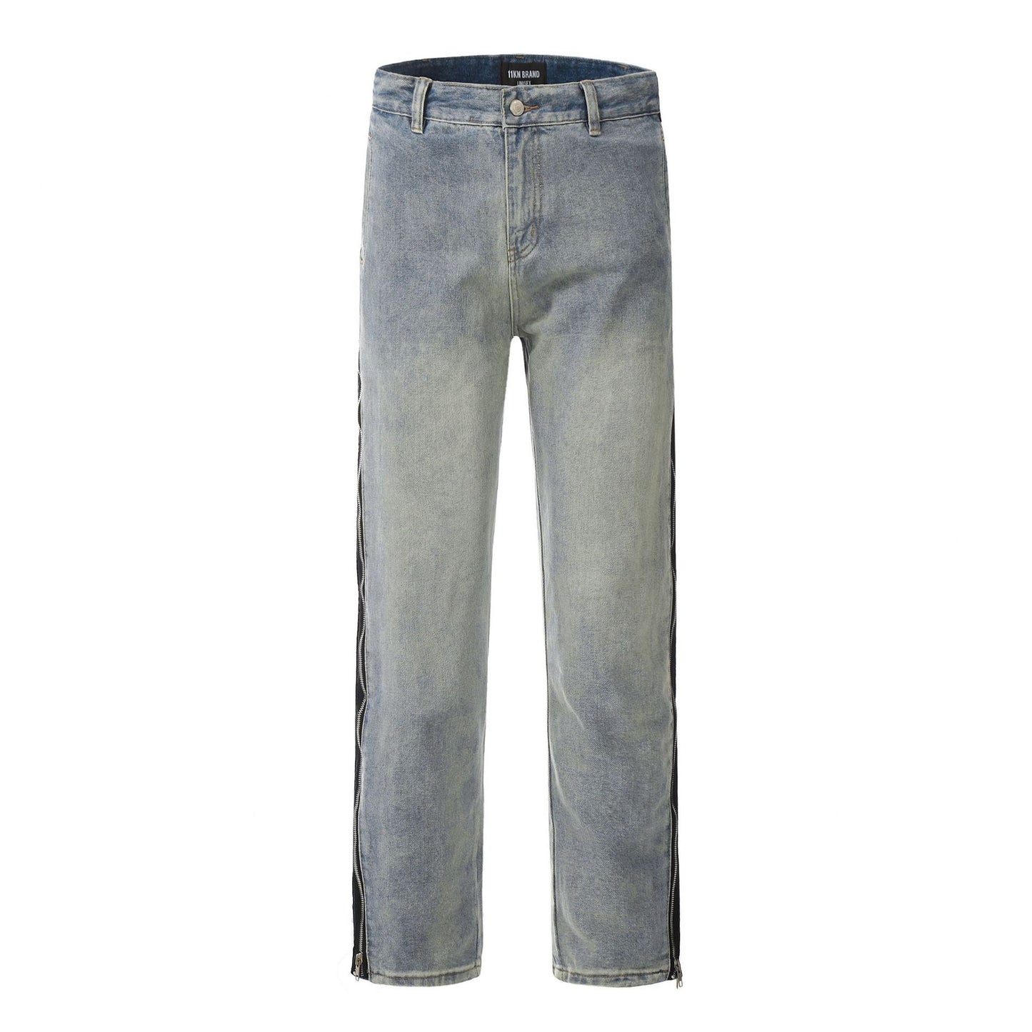 Straight Leg Zipper Panel Jeans