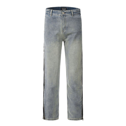 Straight Leg Zipper Panel Jeans
