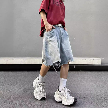 Ripped Loose Fit Denim Shorts
