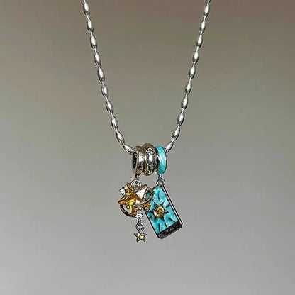 Sweet Heart Star Zircon Charm Necklace