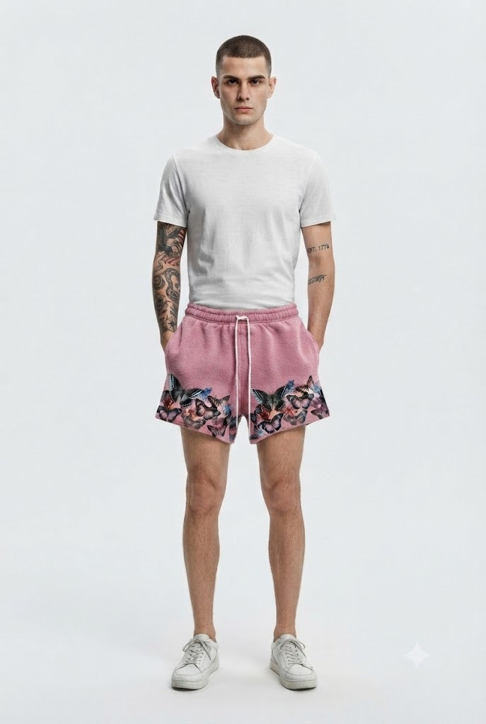 Butterfly Graphic Mesh Shorts