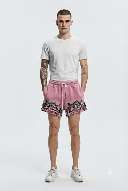 Butterfly Graphic Mesh Shorts