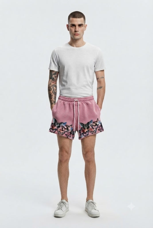 Butterfly Graphic Mesh Shorts