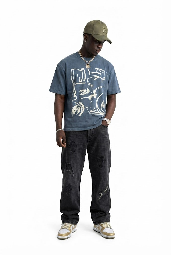 Cross Patch Straight Leg Jeans
