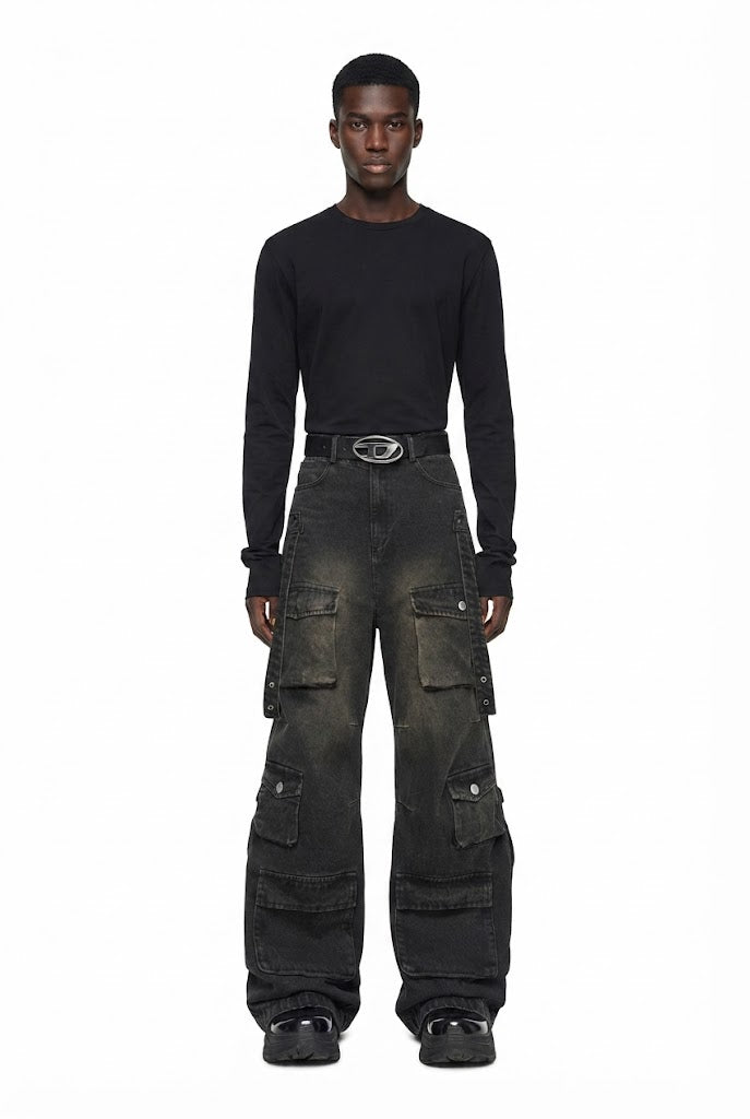 Multi Pocket Vintage Wide Leg Jeans