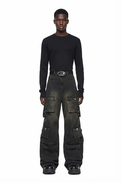 Multi Pocket Vintage Wide Leg Jeans