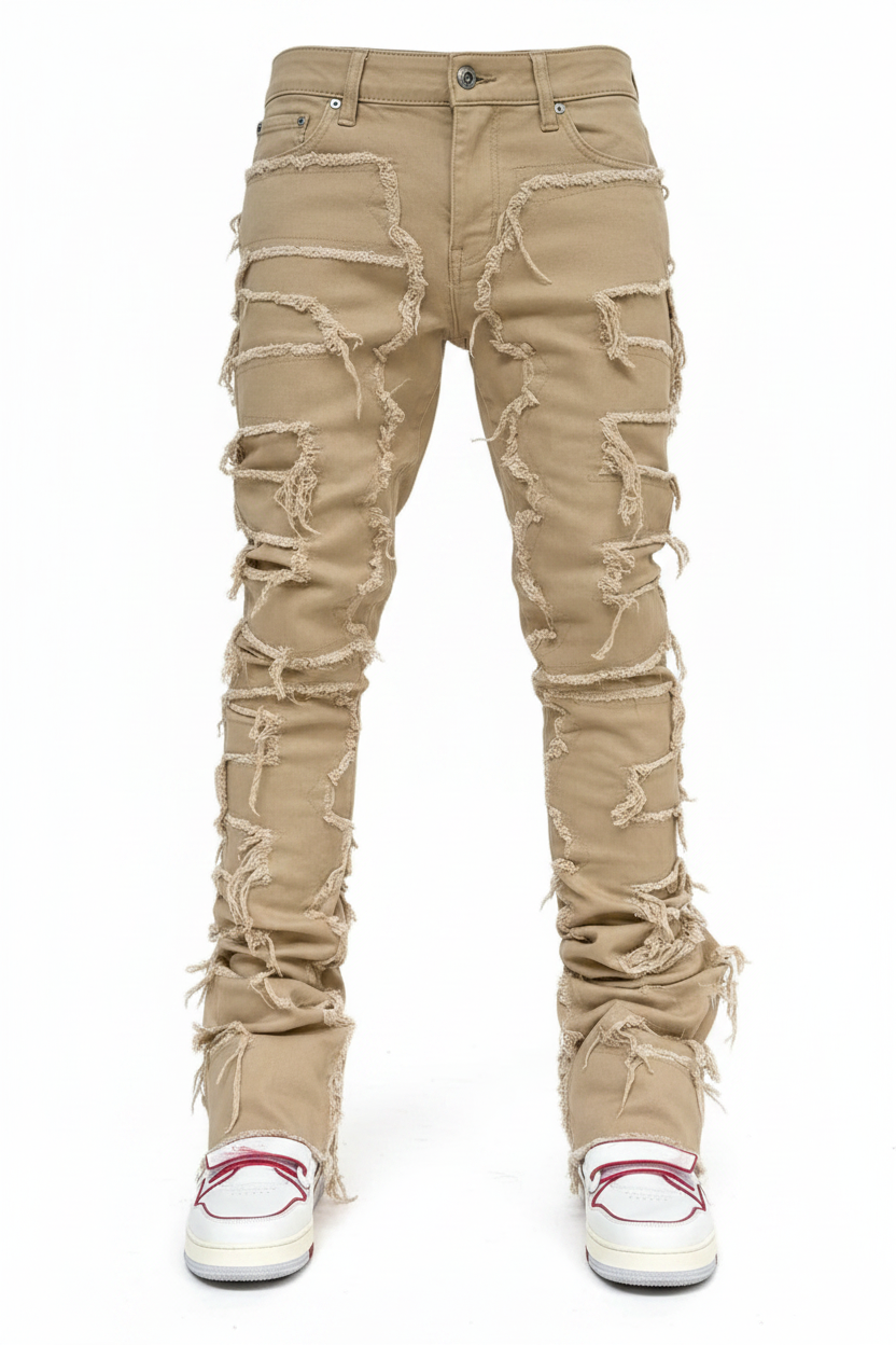 Fringe Patch Stacked Jeans - Front View