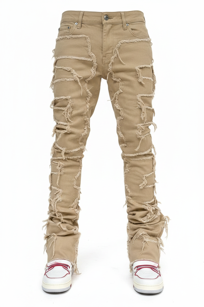 Fringe Patch Stacked Jeans - Front View
