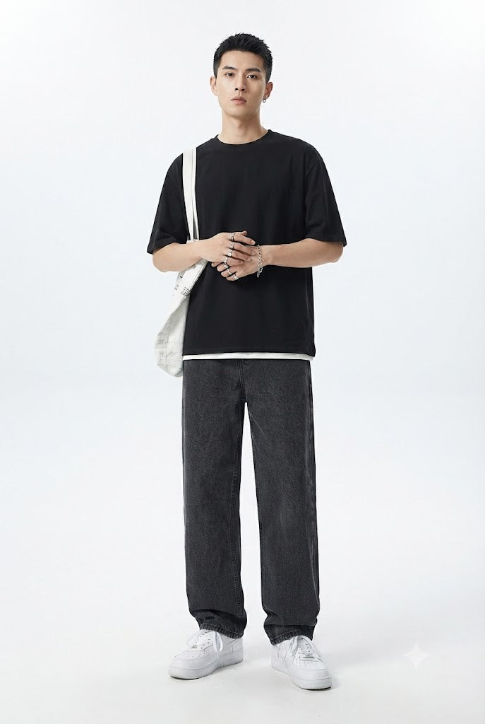Washed Wide Leg Straight Jeans
