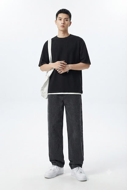 Washed Wide Leg Straight Jeans