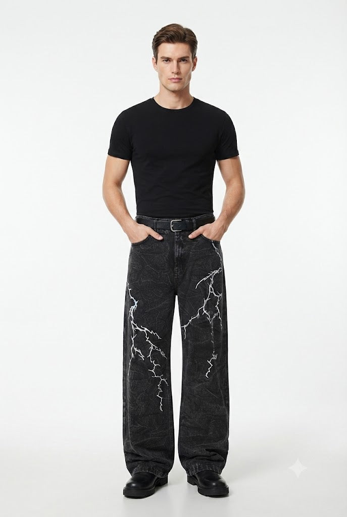 Chaos Print Wide-Leg Denim