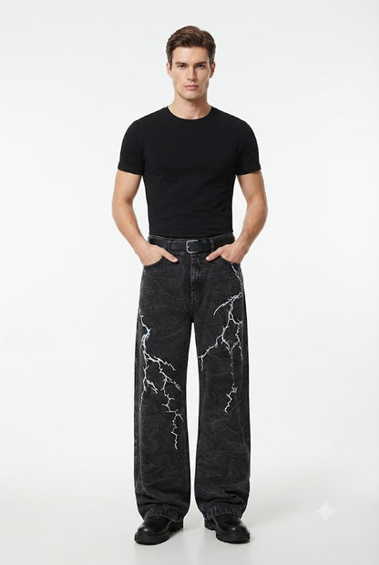 Chaos Print Wide-Leg Denim