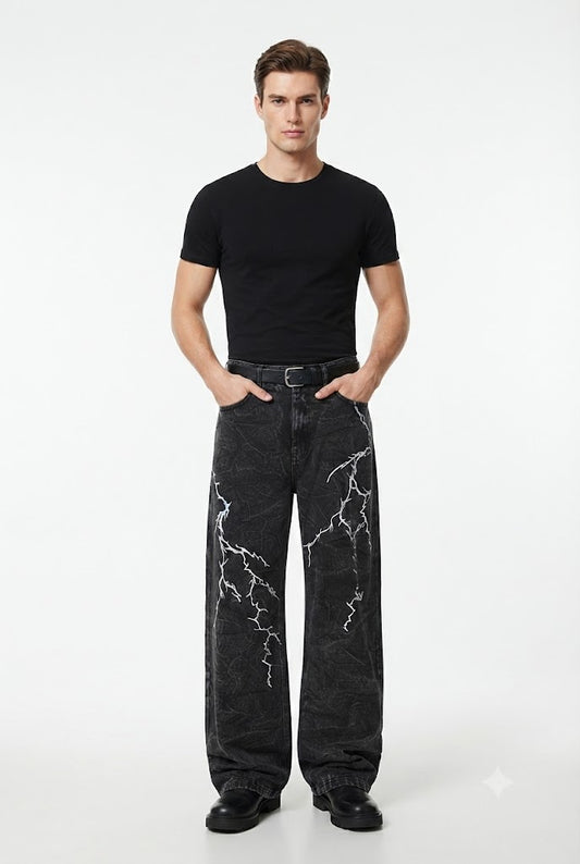 Chaos Print Wide-Leg Denim
