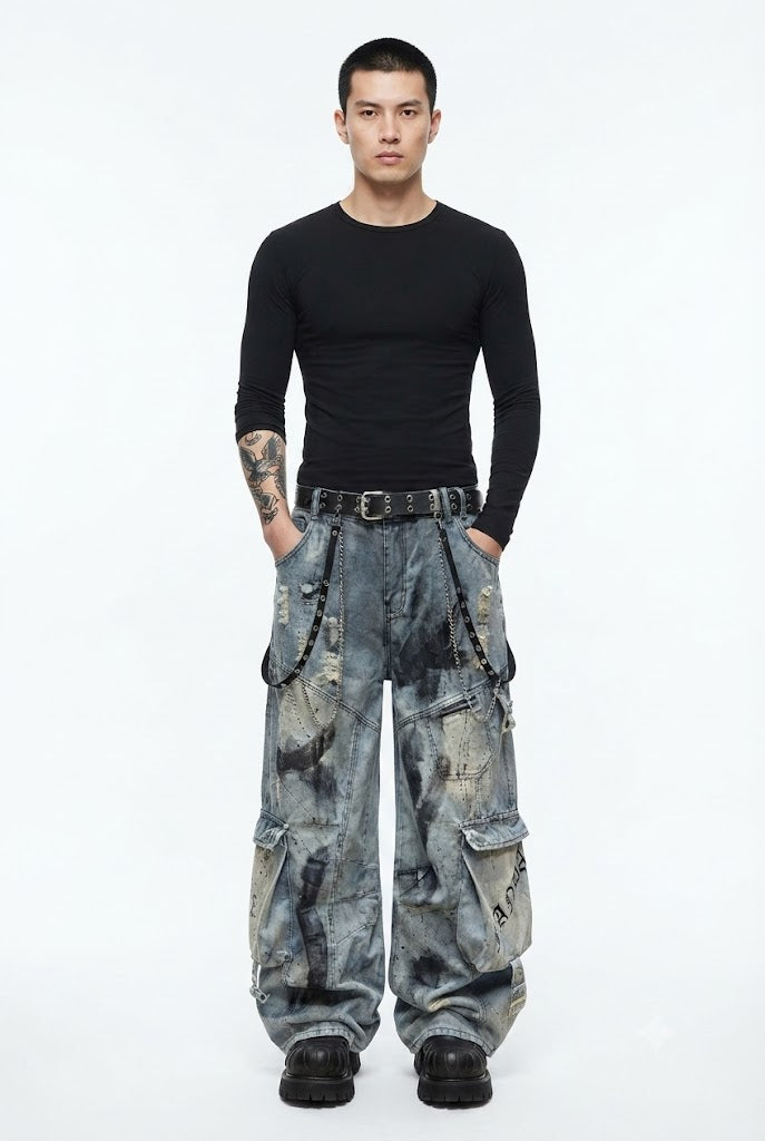 Distressed Utility Cargo Denim