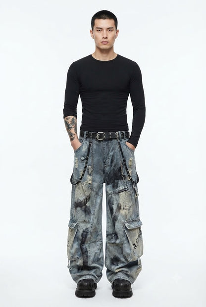 Distressed Utility Cargo Denim
