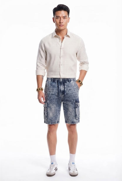 Washed Loose-Fit Denim Capri Shorts