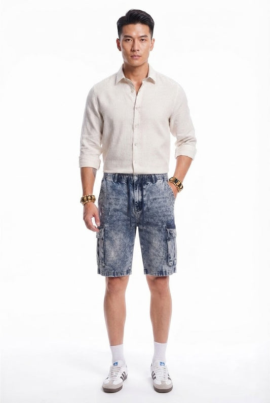 Washed Loose-Fit Denim Capri Shorts