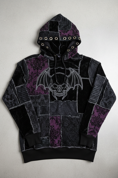 Gothic Patchwork Hoodie - Flat Lay