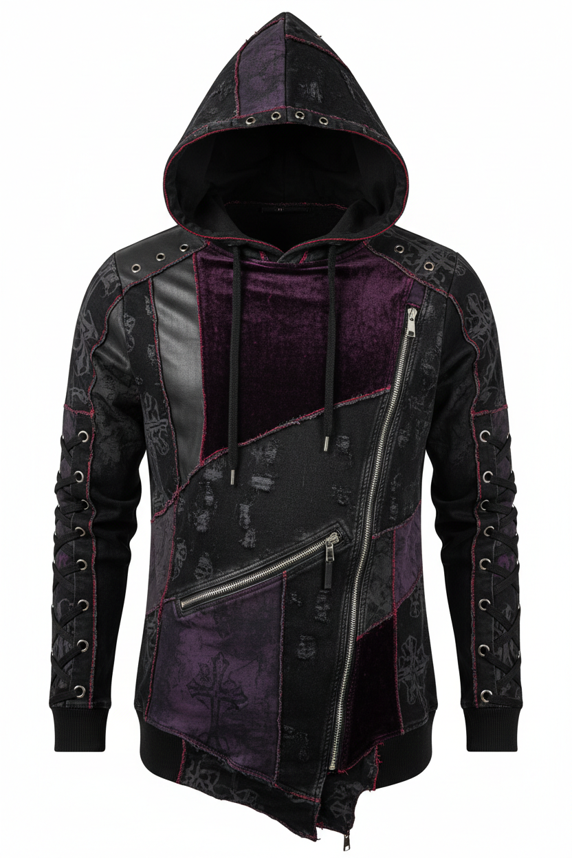 Gothic Patchwork Hoodie - Front View