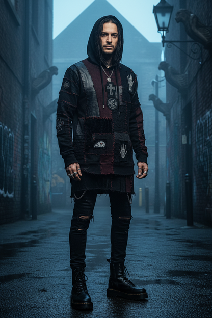 Gothic Patchwork Hoodie - Lifestyle