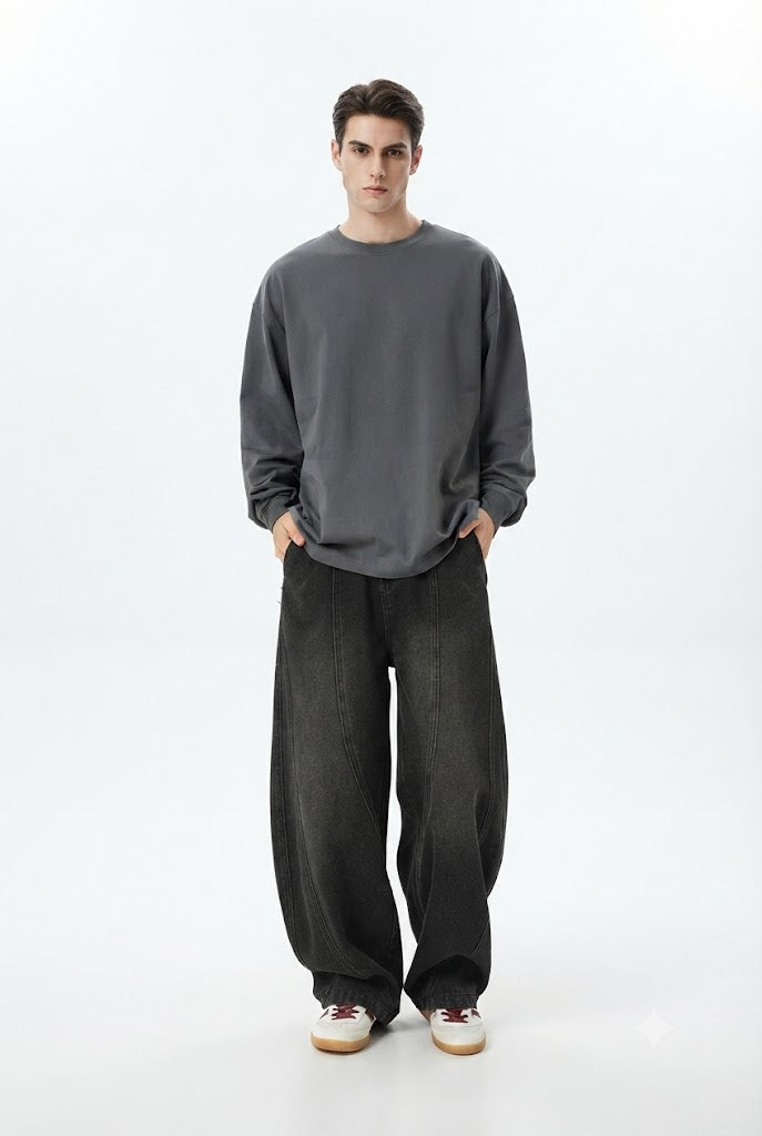 Washed Wide Leg Denim Jeans