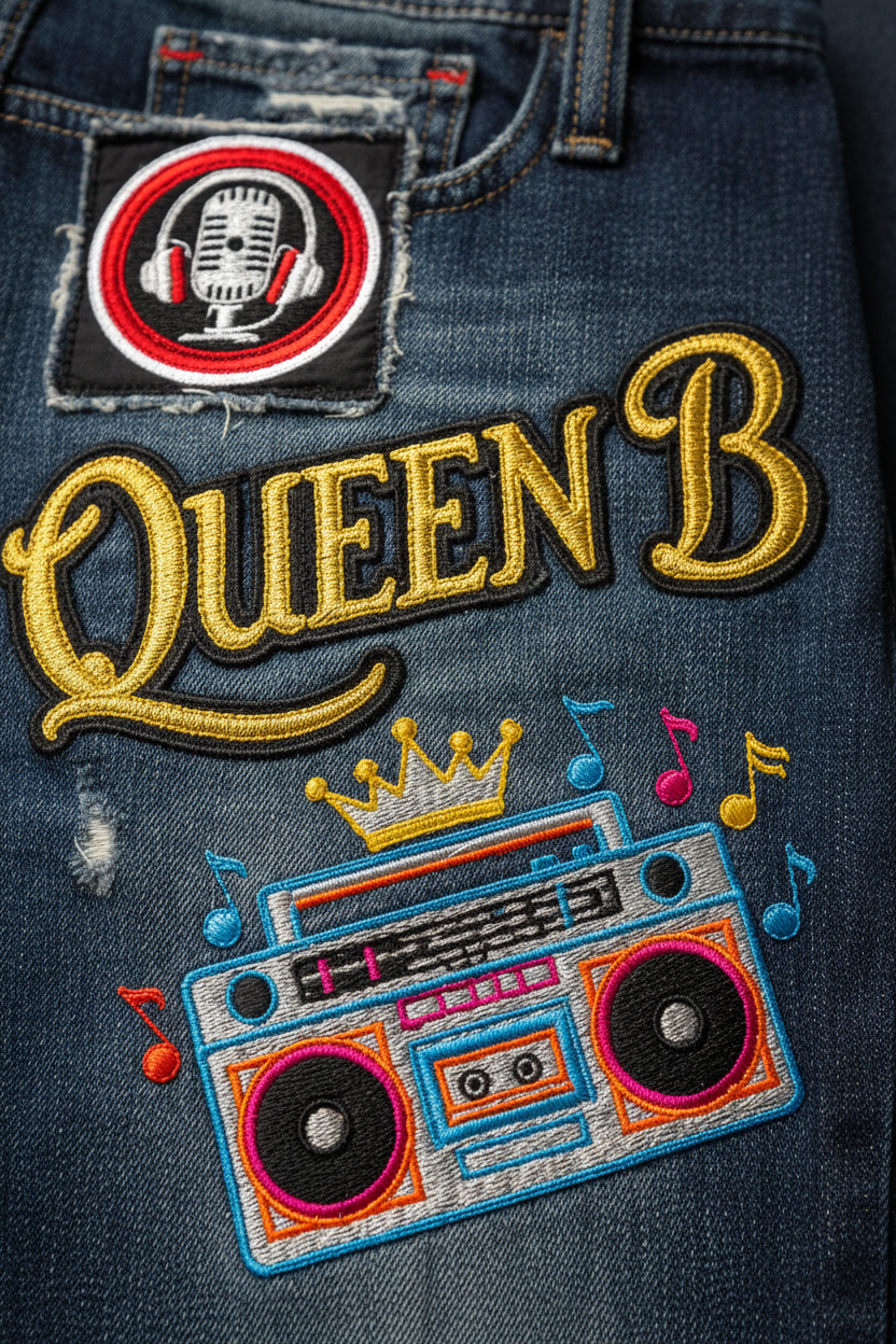 Hip Hop Embroidered Jeans - Close-Up Detail