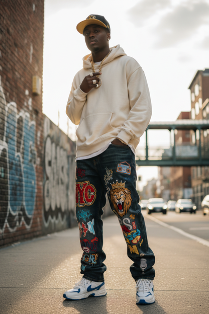 Hip Hop Embroidered Jeans - Lifestyle