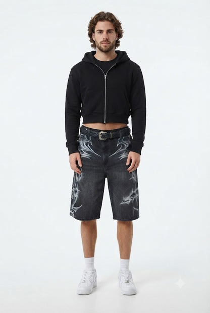 Retro Gothic Printed Denim Shorts